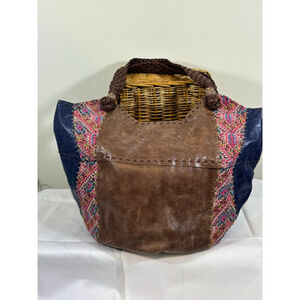 The Sak Brown and Blue Tote with Pink Accents
